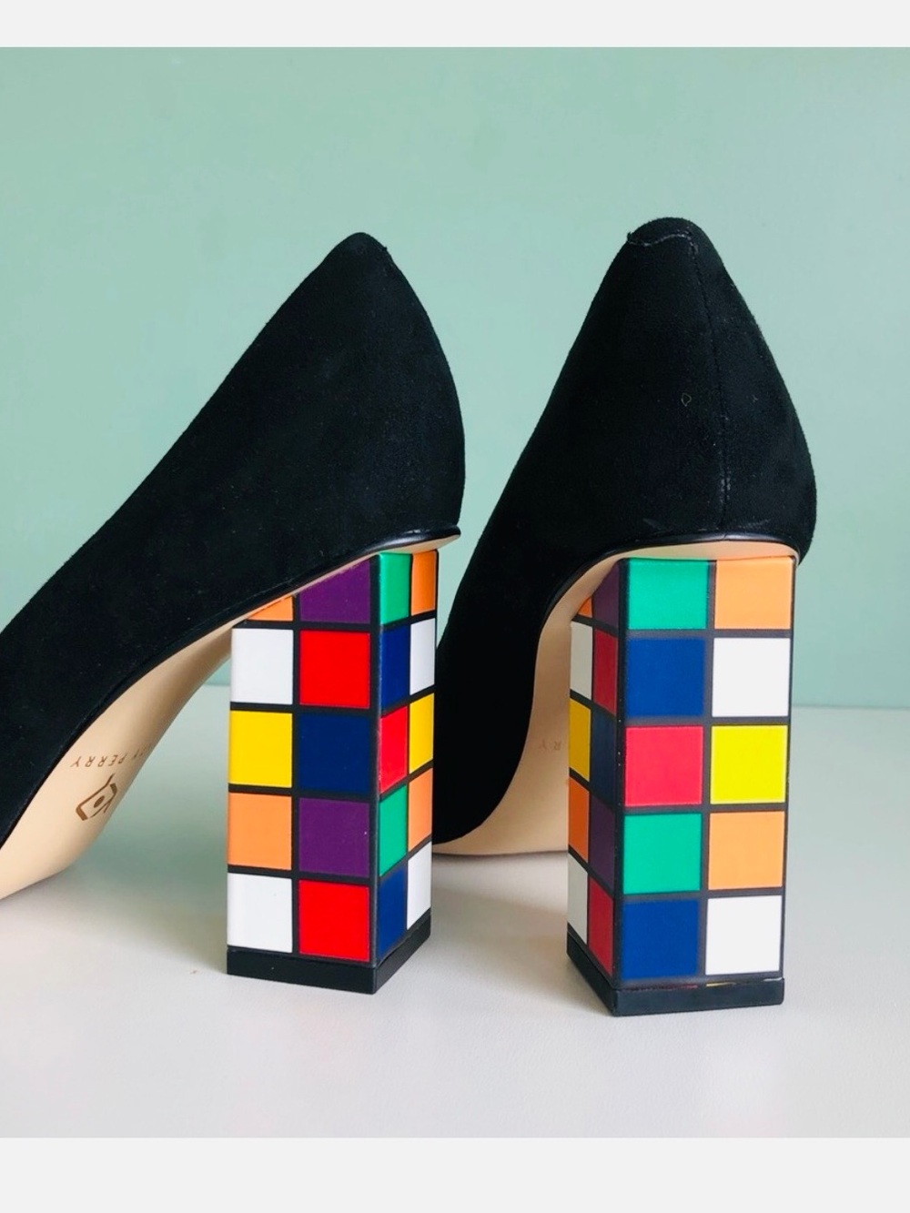 Katy Perry Black Suede Rubix Cube Multicolor Block Heels